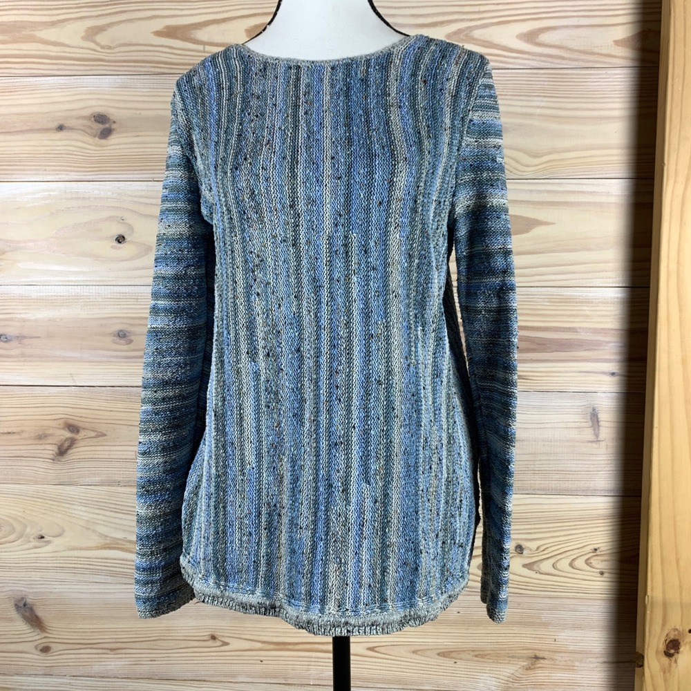 J. Jill Sweater Womens S Blue Space Dye Vertical Stripe Long Sleeve Knit Top